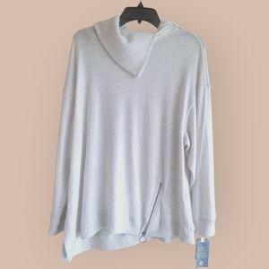 Democracy Cowl Neck Zip Hem Sweater Oat Beige Large NWT